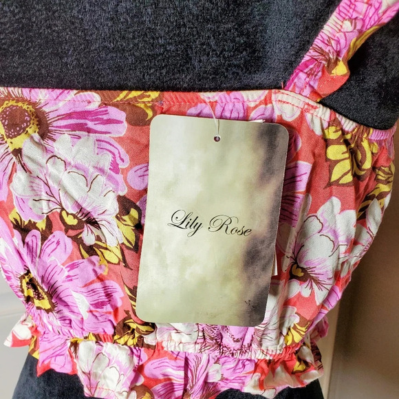 NWT Lily Rose Small Flutter Shoulder Smocked Ruffle Cropped Floral Boho Tank Top - Picture 14 of 16